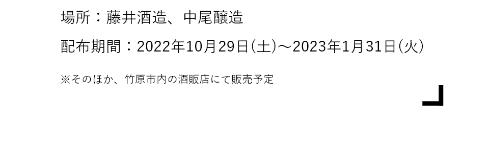 場所：藤井酒造、中尾醸造　配布期間：2022年10月29日(土)〜2023年1月31日(火)